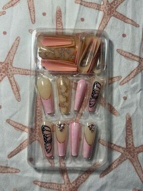Pink and Nude Butterfly Press On Nails